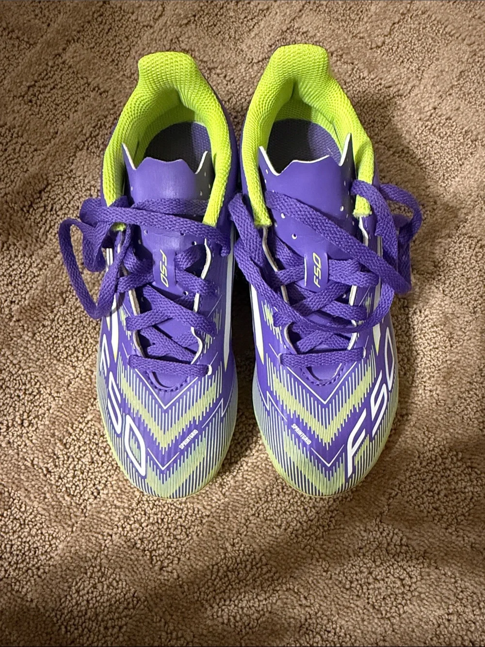 adidas Kids Purple & Lime Soccer Sneakers